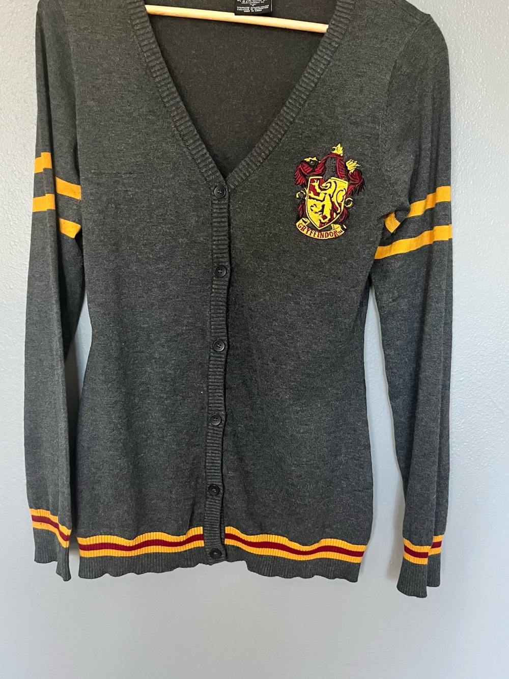 Warner Bros. Gray Cardigan with Gold and Red Gryffindor Crest